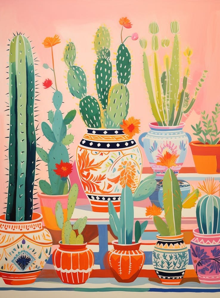 Cactus Painting Maximalist Still Life Cactus