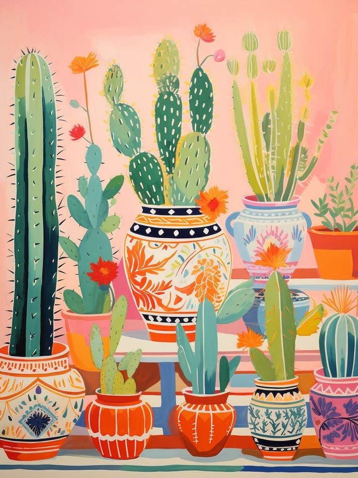 Cactus Painting Maximalist Still Life Cactus