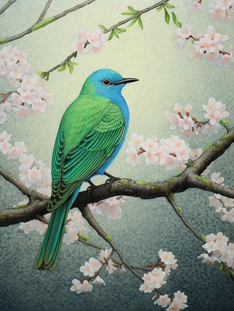 Ohara Koson Inspired Bird Painting Bluebird 2