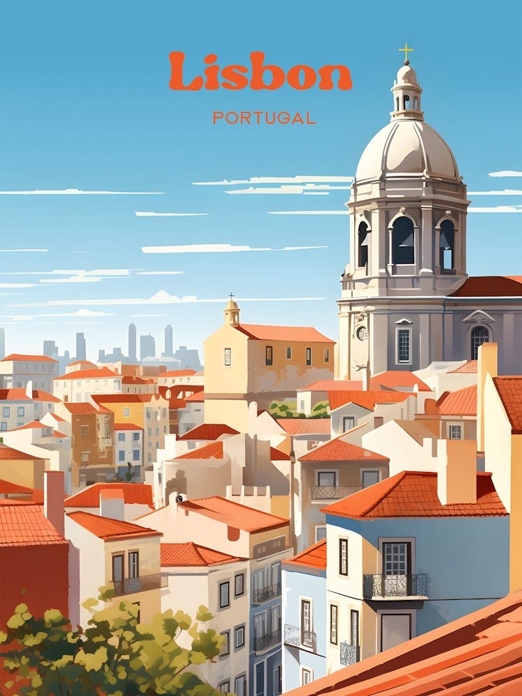 Lisbon Portugal Townscape Travel Art Illustration