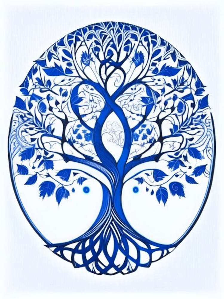 Tree Of Life 1 Symbol Blue And White Line Drawing