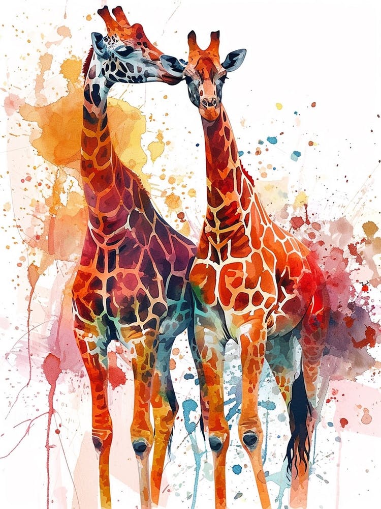 Giraffe Pair Watercolour 1