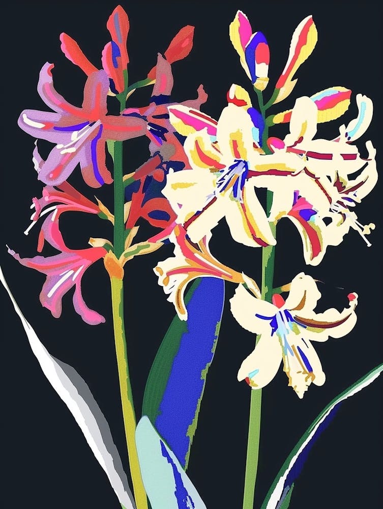 Neon Flowers On Black Hyacinth 1