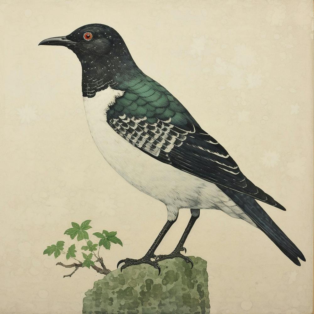 Ohara Koson Inspired Bird Painting Blackbird 3 Square