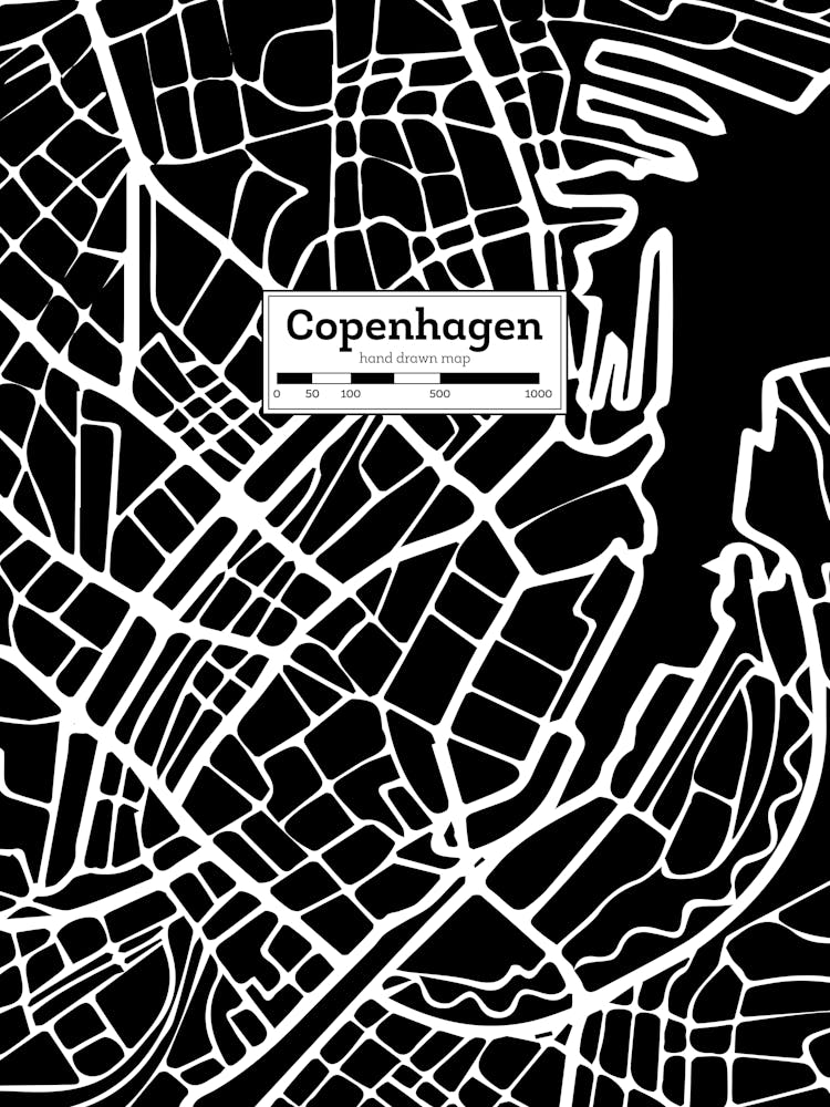 Copenhagen (Denmark) City Map — Hand-drawn map, vector black map