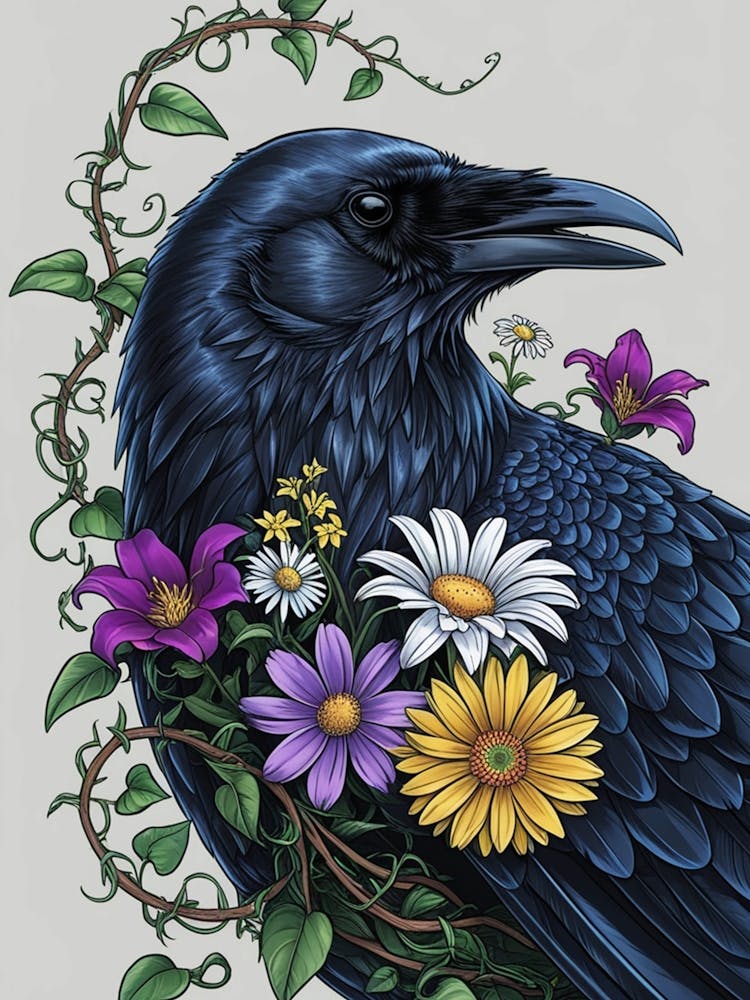 Crow With Flowers 5