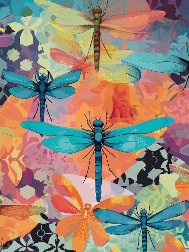 Dragonfly Collage Bright Colours 9