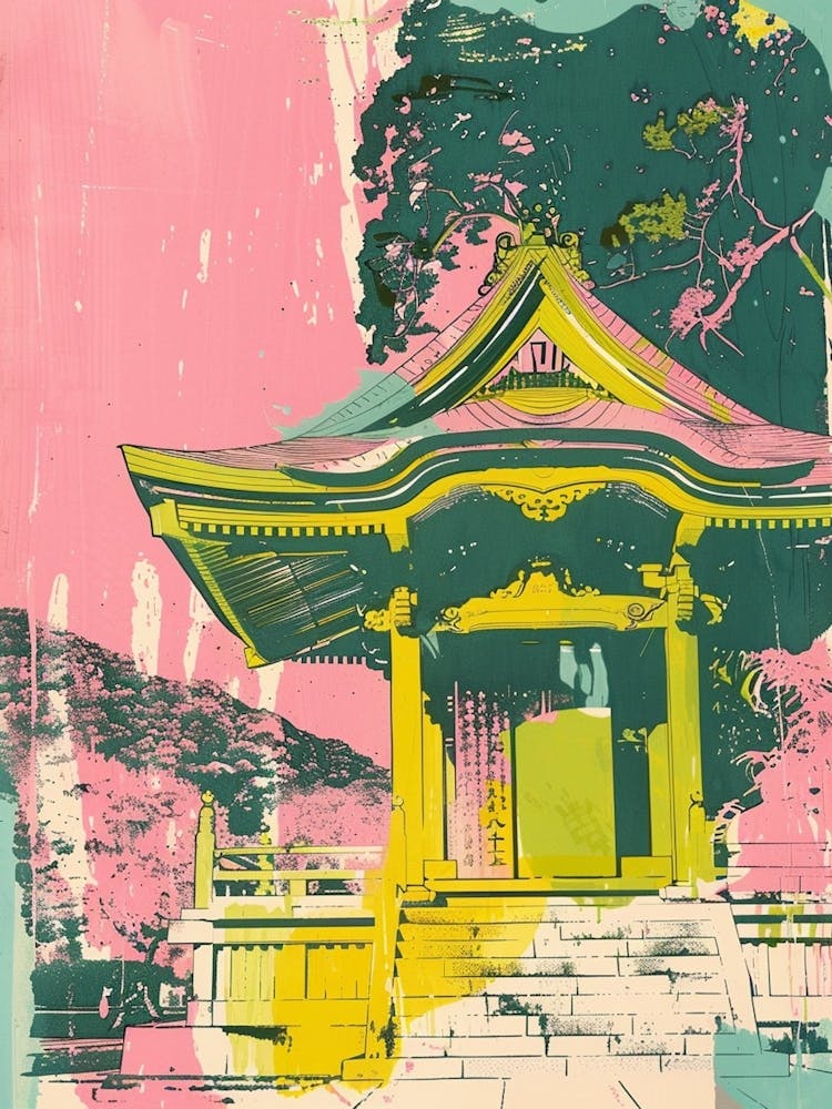 Kamakura Tsurugaoka Hachimangu Shrine Duotone Silkscreen 1