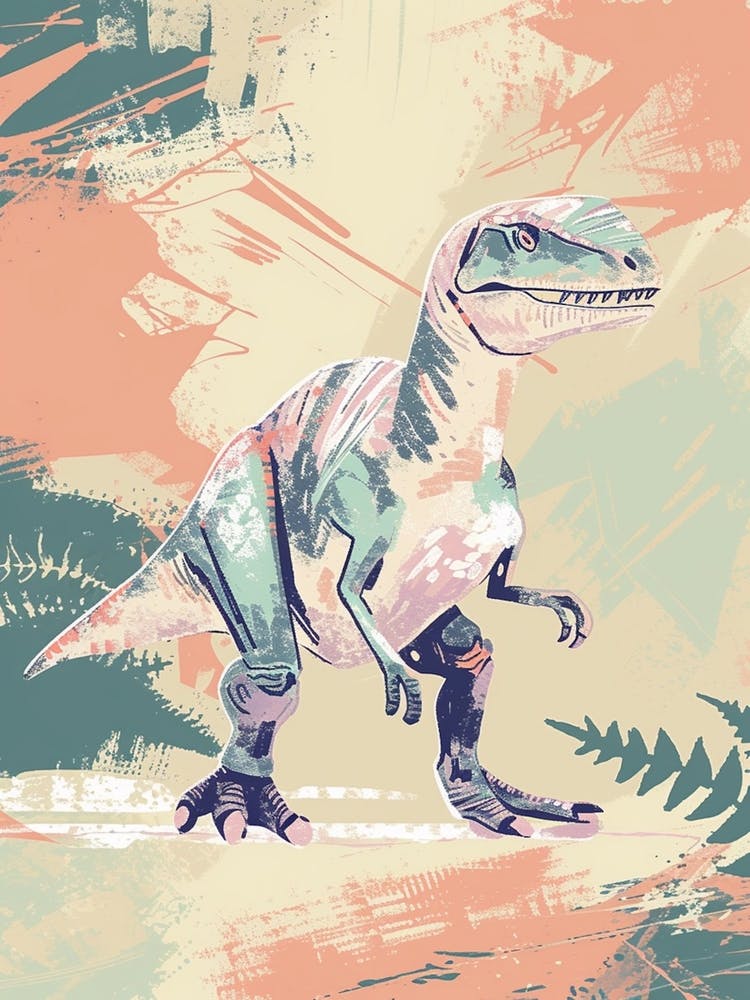 Muted Pastel Dinosaur Illustration