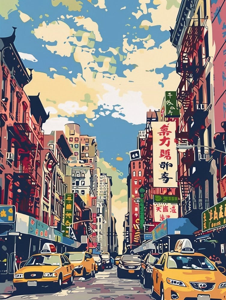 Chinatown New York Colourful Silkscreen Illustration 2