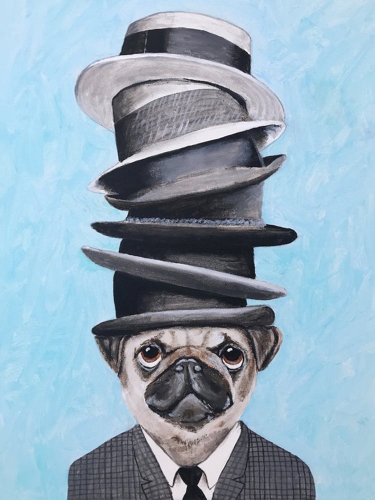 Pug With Stacked Hats