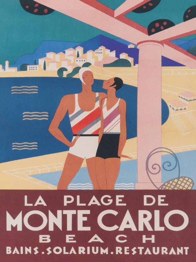Monte Carlo Beach Vintage Travel Poster