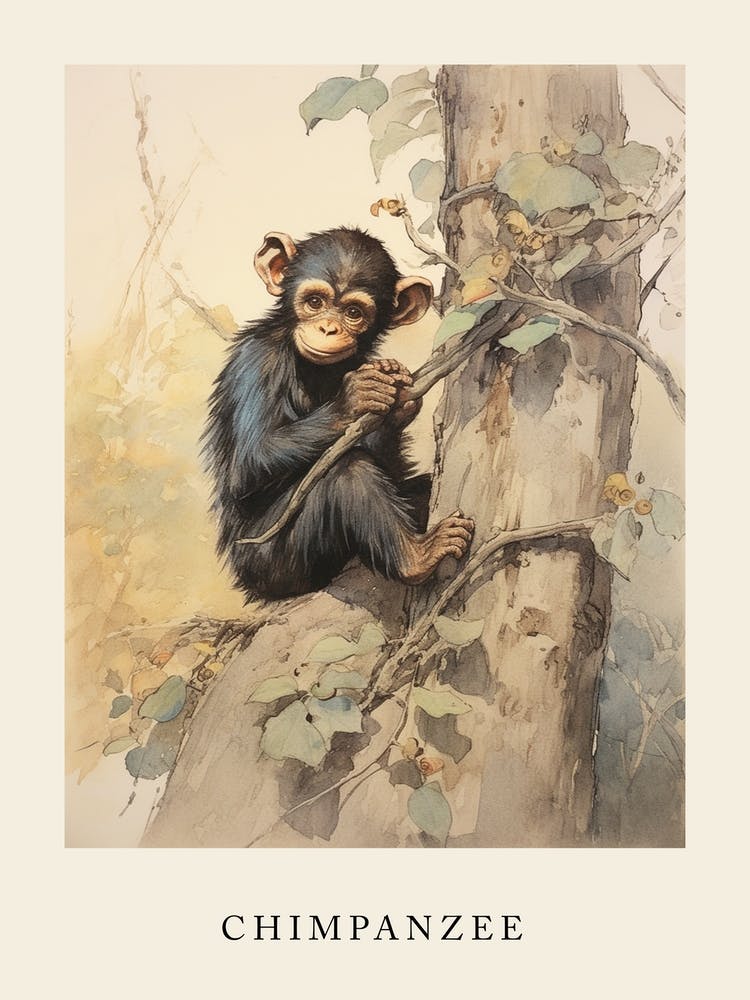 Beatrix Potter Inspired  Animal Watercolour Chimpanzee 1
