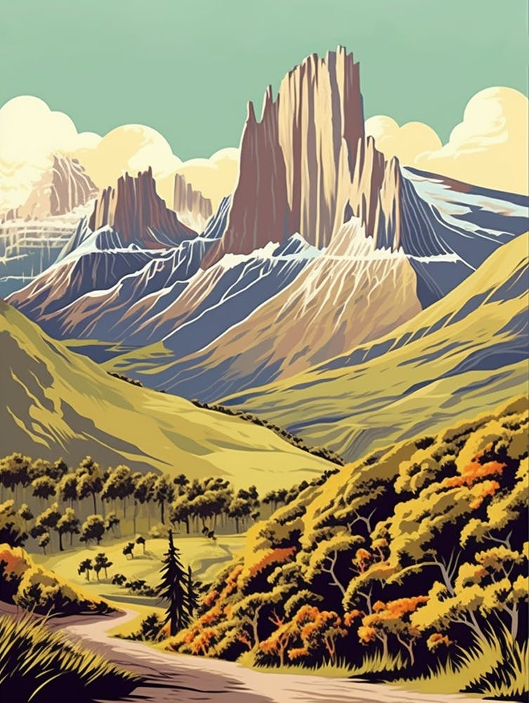 Torres Del Paine Circuit Chile 3 Illustration de voyage vintage