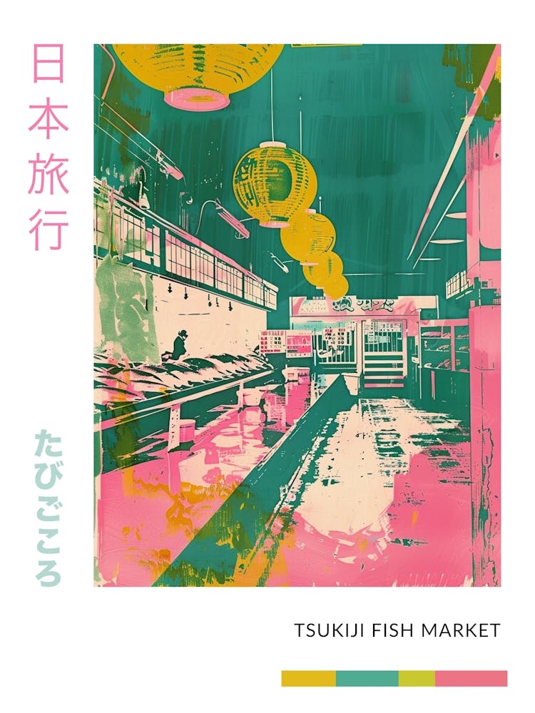 Tsukiji Fish Market In Tokyo Duotone Silkscreen 1