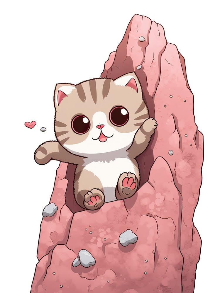 Kawaii Cat Drawings Rock Climbing 1