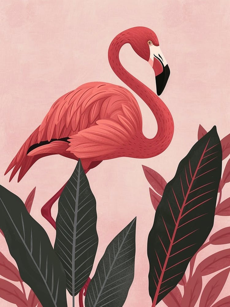 Chilean Flamingo Philodendrons Minimalist Illustration 2