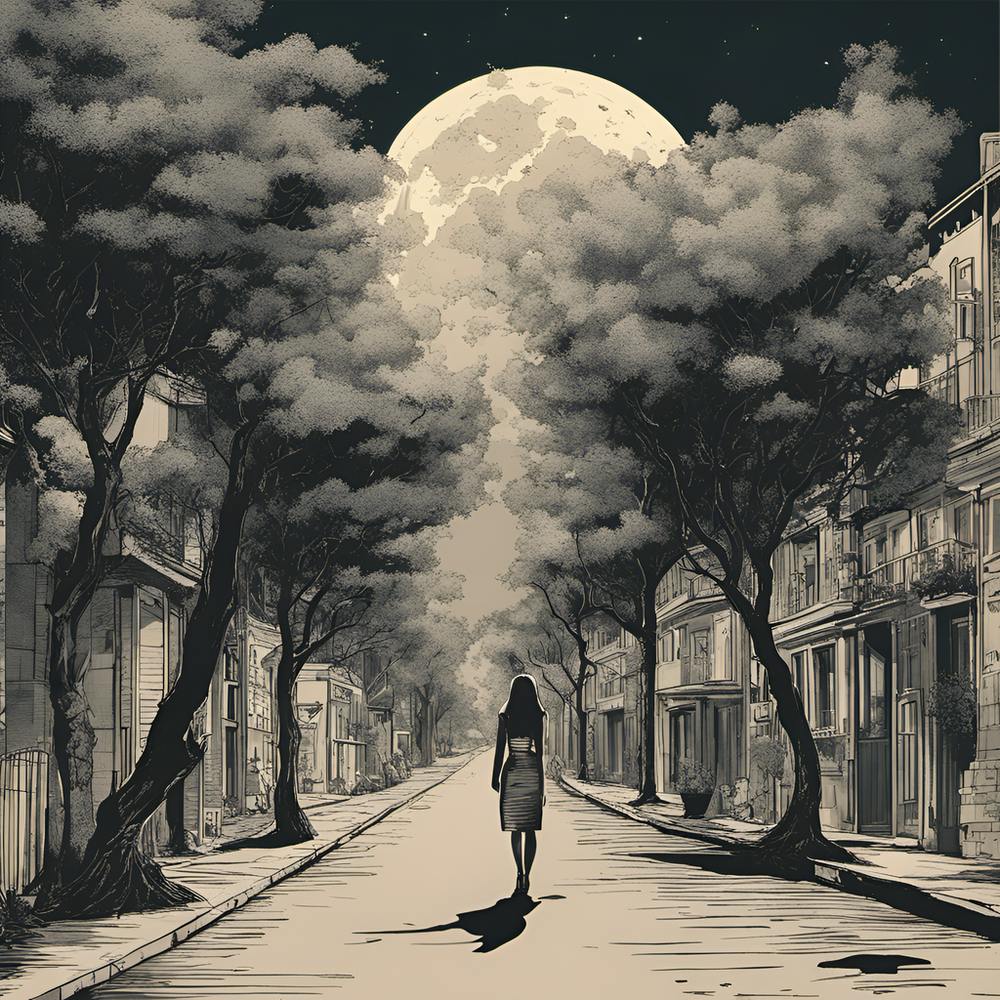 0 A Girl Walk In A Long Street , Full Tree And The E Esrgan V1 X2plus