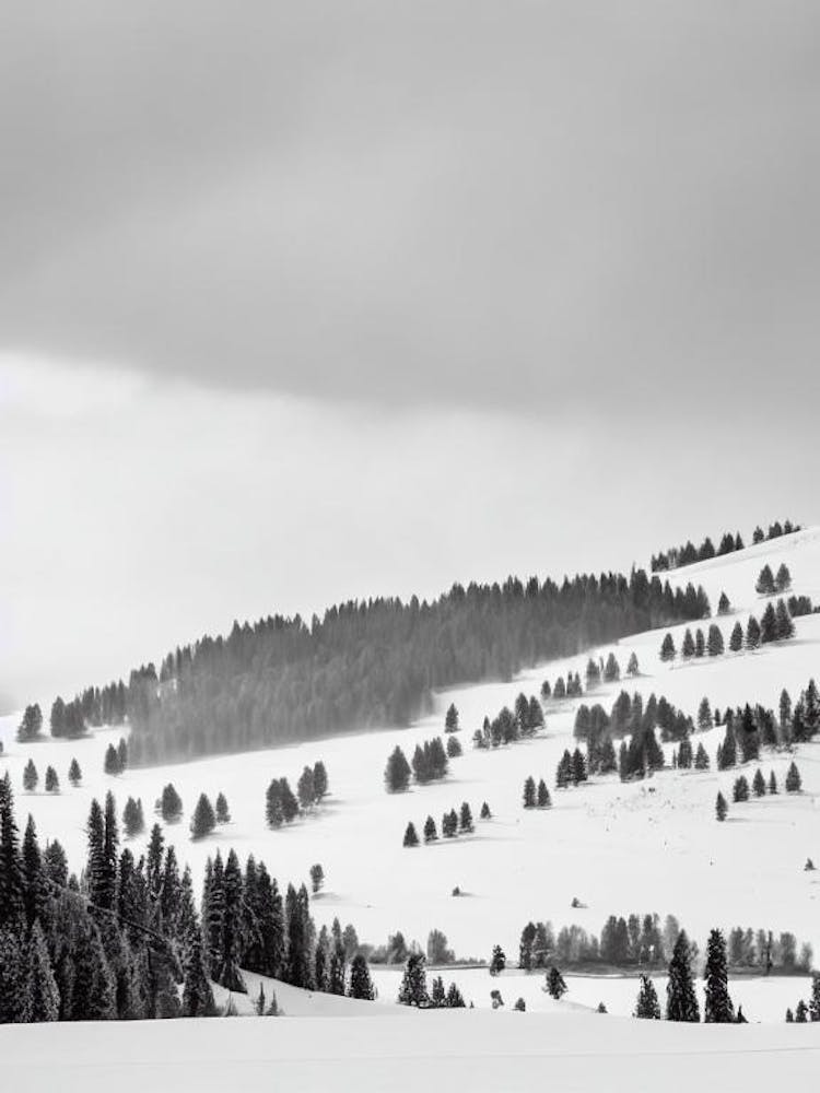 Le Grand Bornand, France Black And White Skiing Poster
