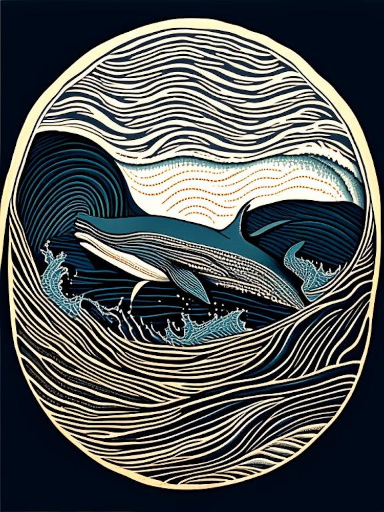 Vintage Whale Linocut 3