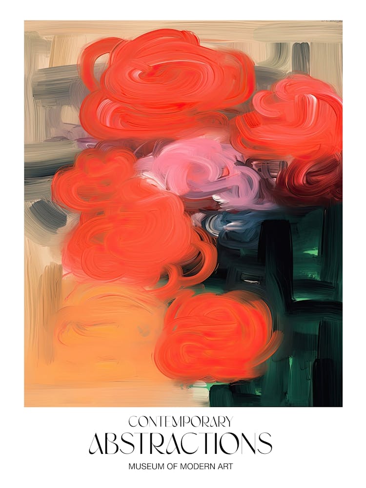 Fleurs aux Coups de Pinceau Abstraits 2 - Affiche d'Exposition