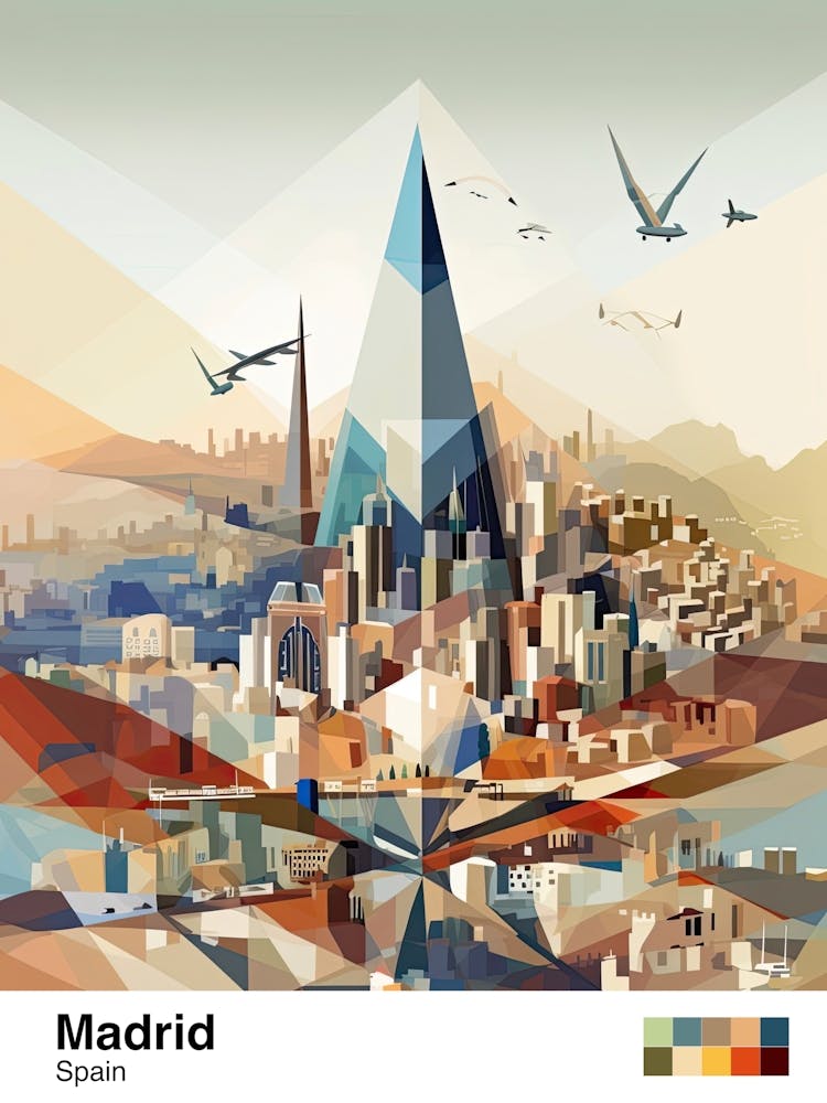 Madrid, Spain, Geometric Illustration 4 Poster