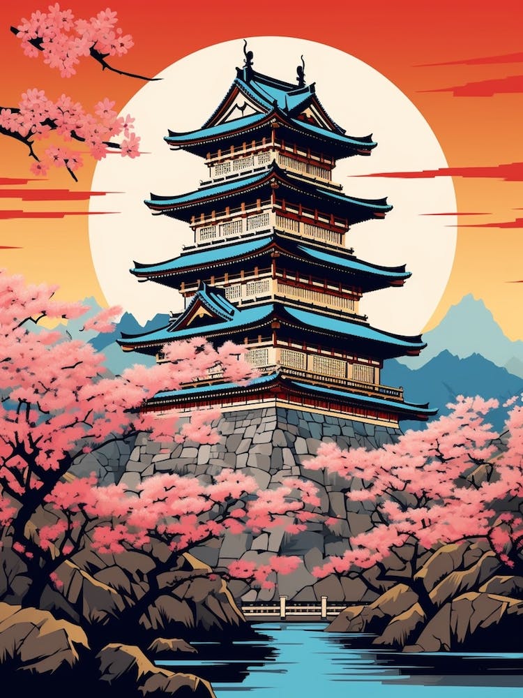 Matsumoto Castle, Japan Vintage Travel Art 2
