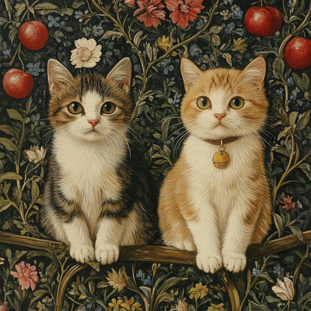 Two Kittens In An Apple Tree Art