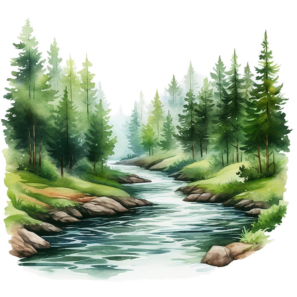 Watercolor Forest Landscape 1