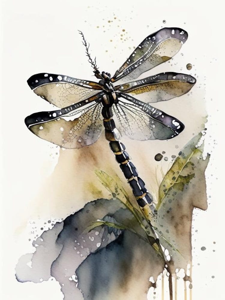 Black Saddlebags Dragonfly Storybook Watercolour 1