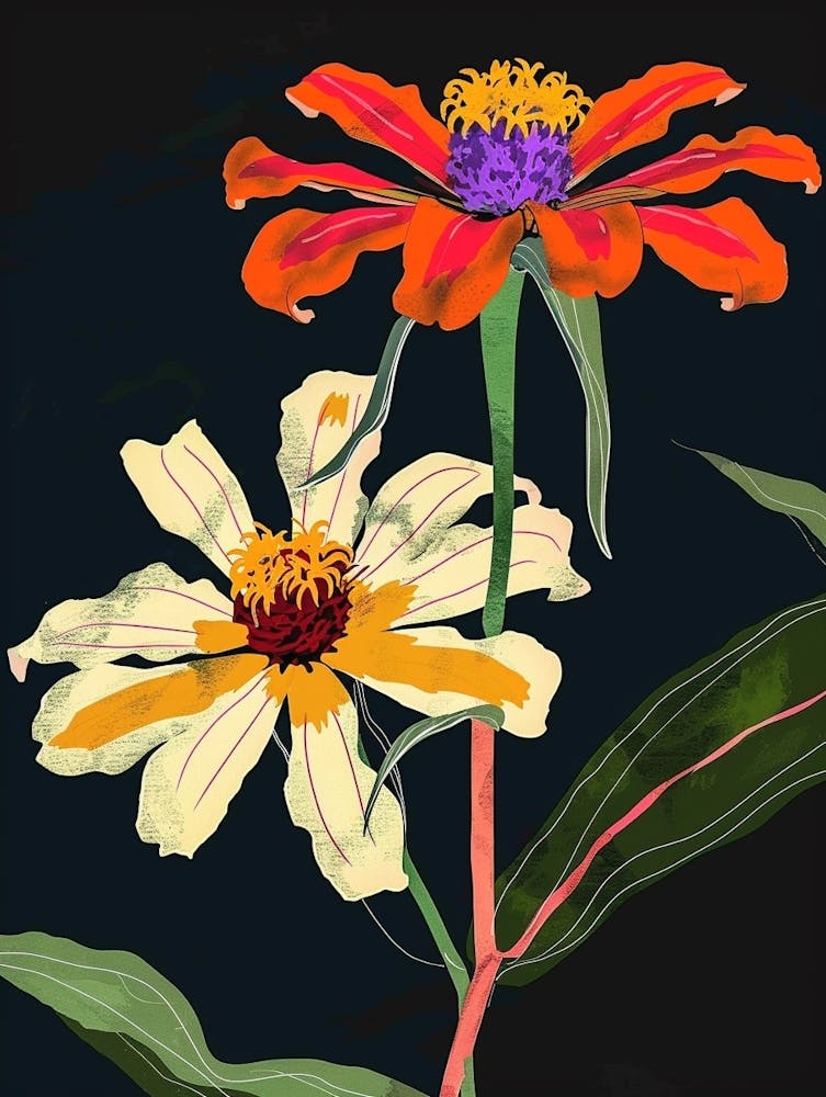 Neon Flowers On Black Zinnia 2