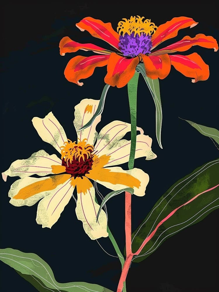 Neon Flowers On Black Zinnia 2