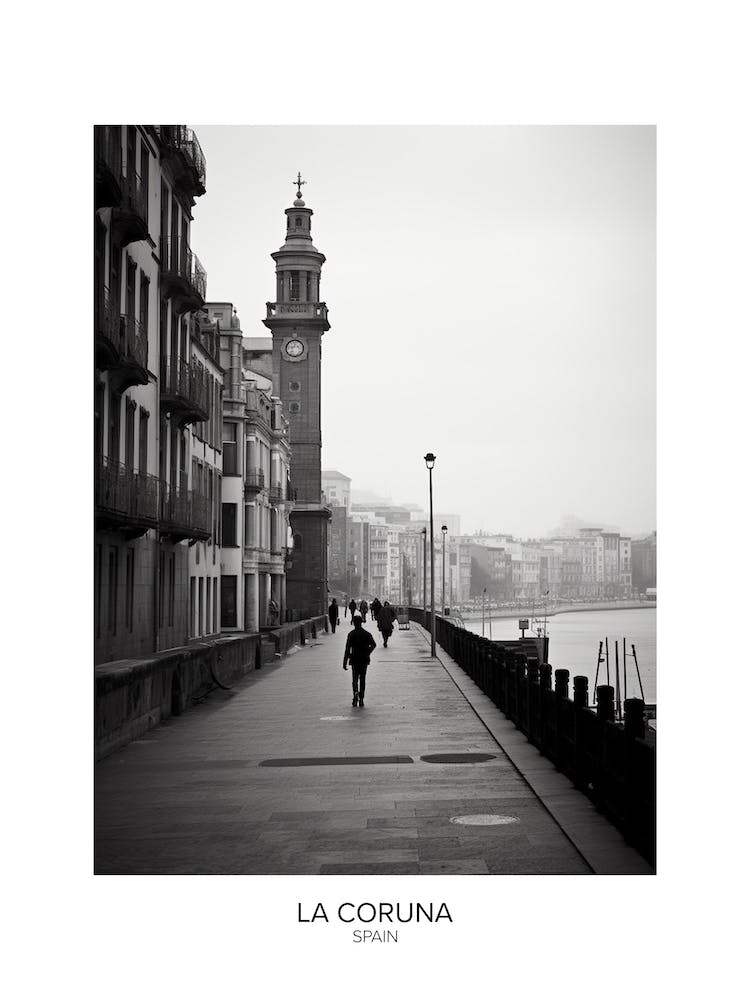 Poster Of La Coruna, Spain, Black And White Analogue Photography 4