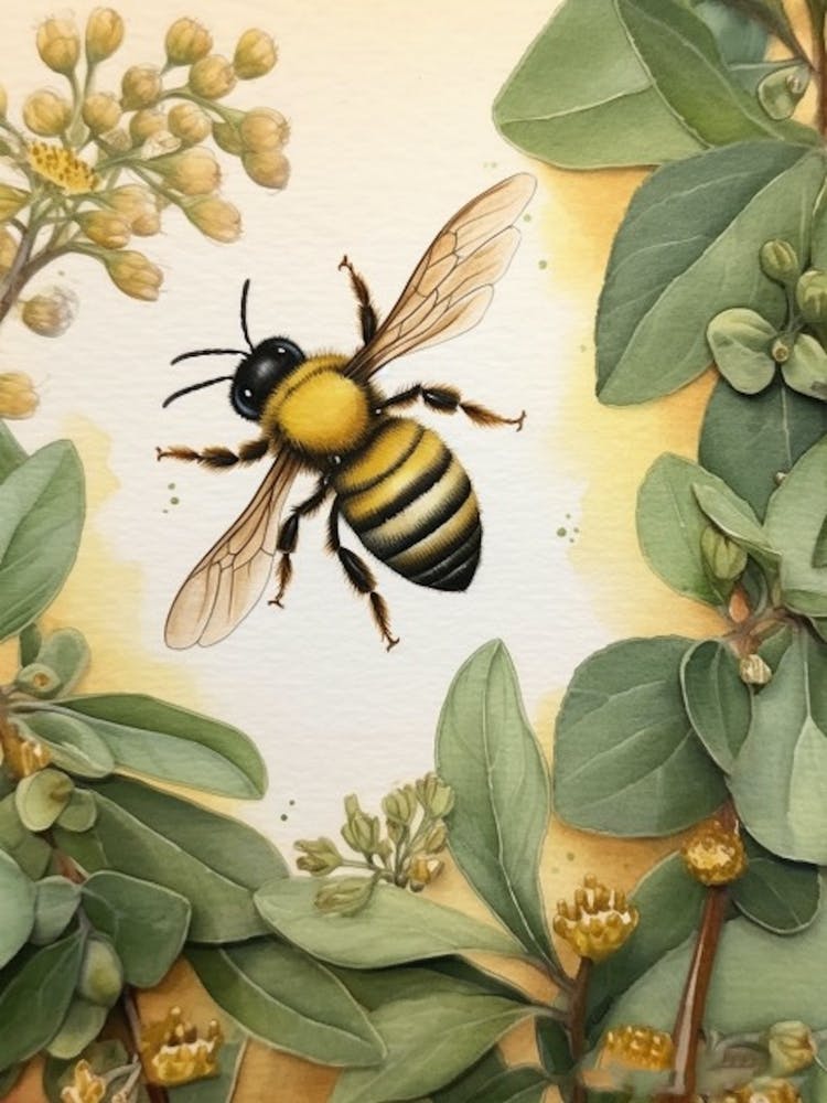 Eastern Bumble Bee Beehive Watercolour Illustration 2