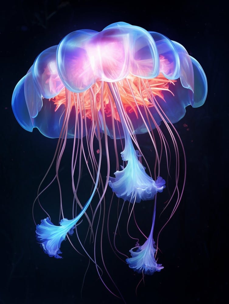 Portuguese Man Of War Jellyfish Neon Illustration 1