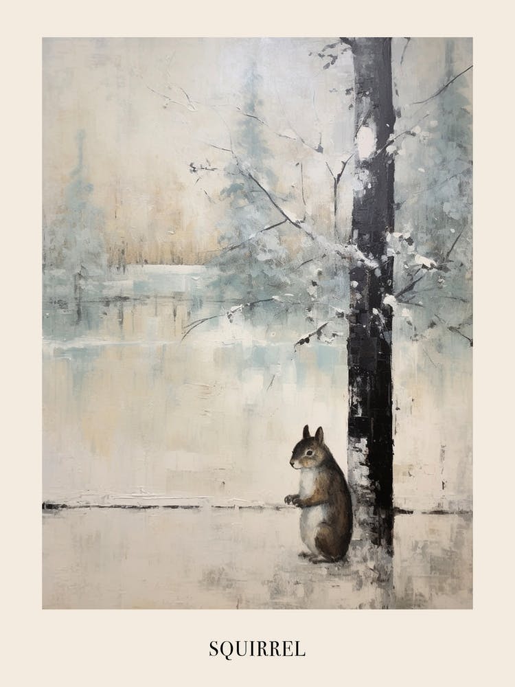 Vintage Winter Animal Painting Poster Squirrel 3