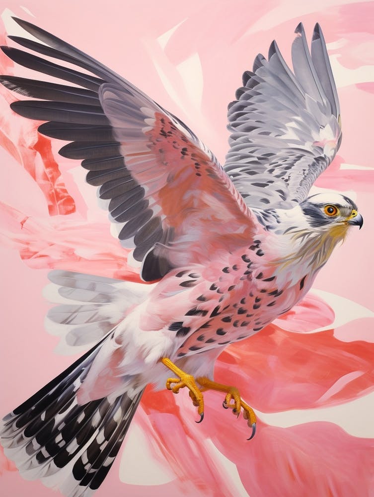 Peinture d'Oiseau Rose Éthéré - Épervier d'Europe 2