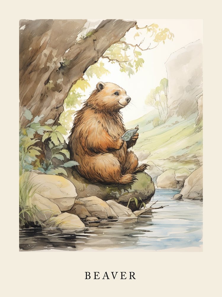 Beatrix Potter Inspired  Animal Watercolour Beaver 1