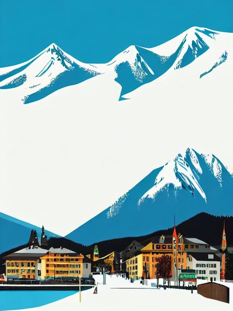 Davos, Switzerland Midcentury Vintage Skiing Poster