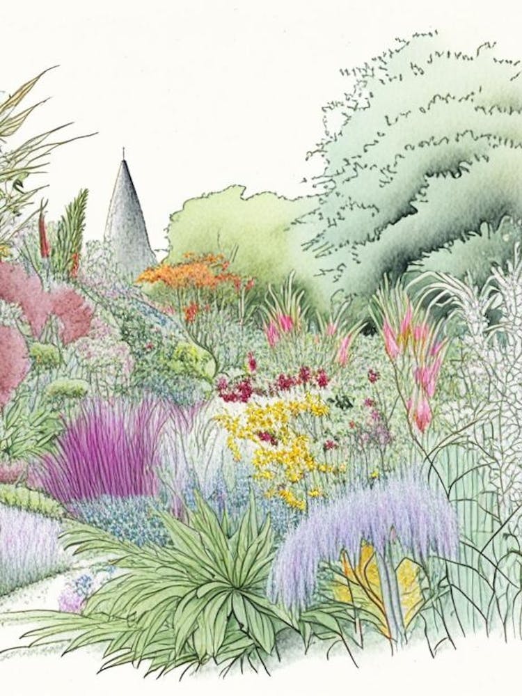 Chanticleer Garden, Usa Vintage Pencil Drawing