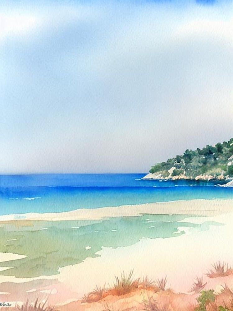 Voutoumi Beach, Antipaxos, Griechenland Aquarell