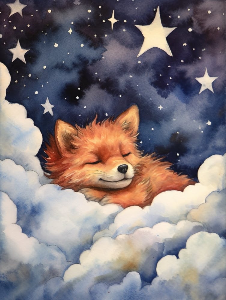 Baby Red Wolf Sleeping In The Clouds