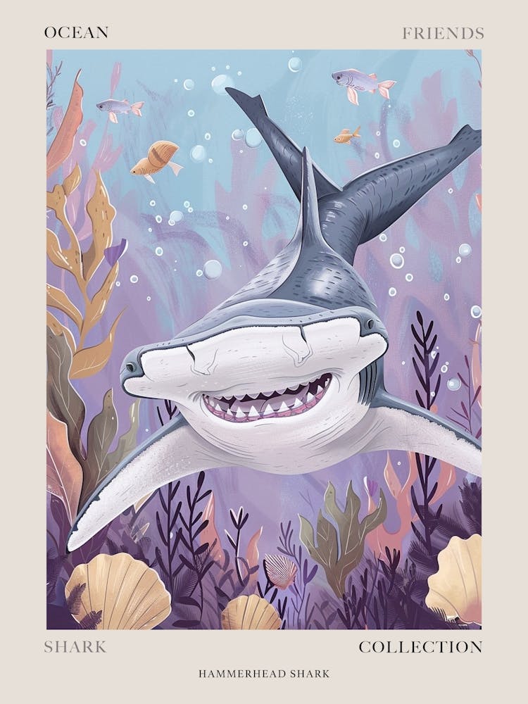 Purple Hammerhead Shark Seascape Poster