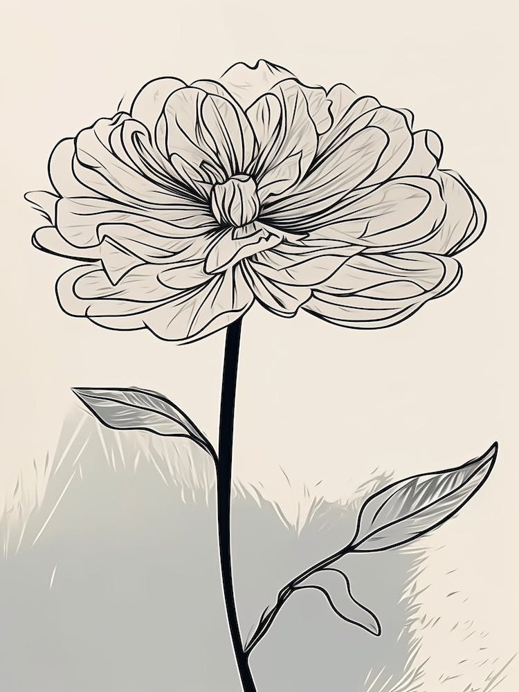 Line Art Marigold Flowers Illustration Neutral 12