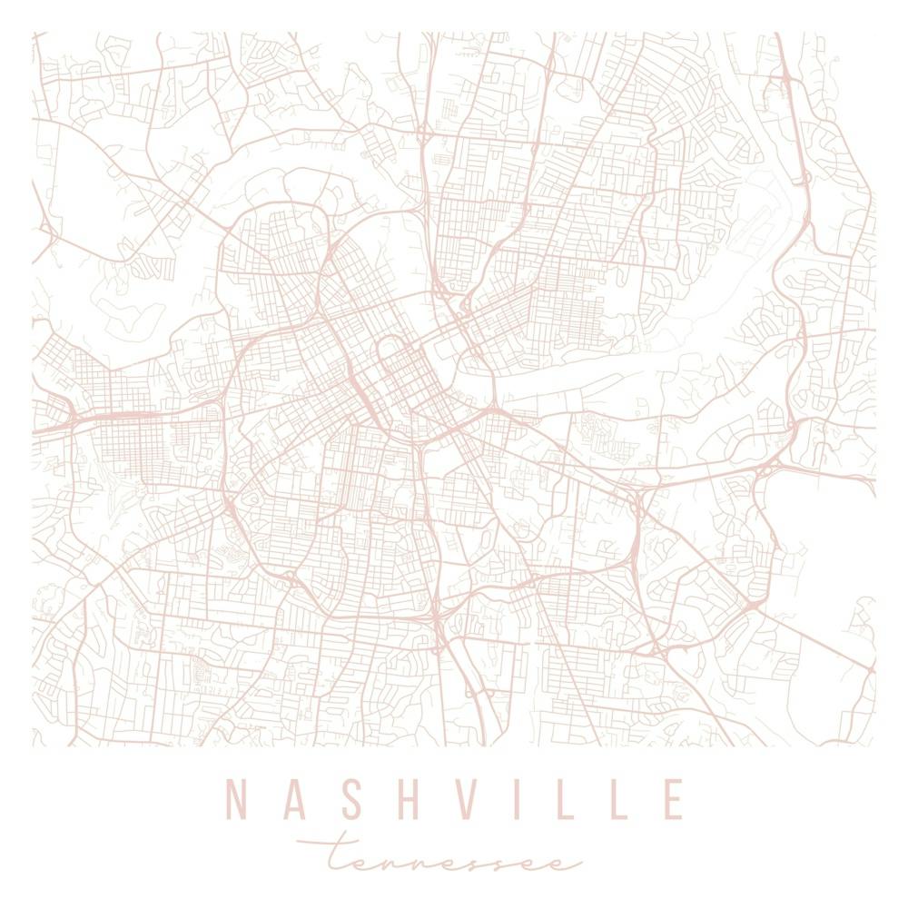 Nashville Tennessee Light Pink Minimal Street Map Square