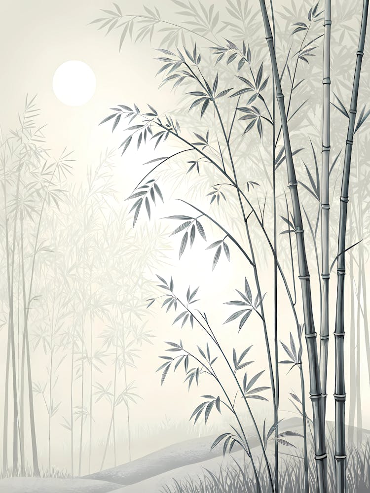 Minimalist Ink Sketch Of A Monochrome Bamboo Gro