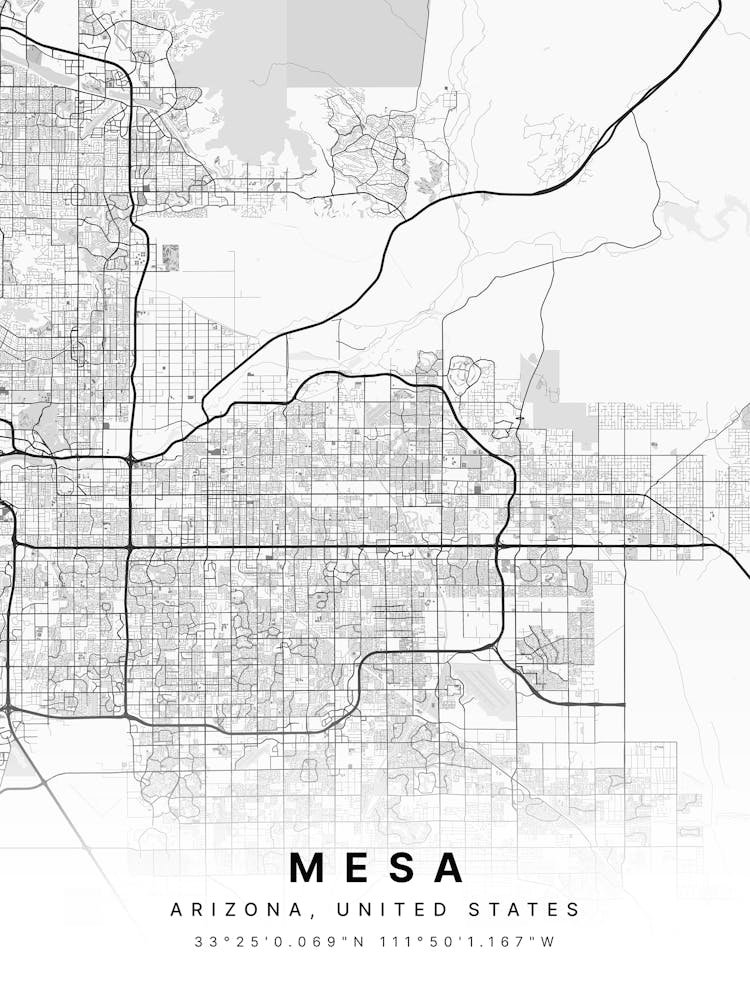 Mesa Arizona USA White Map