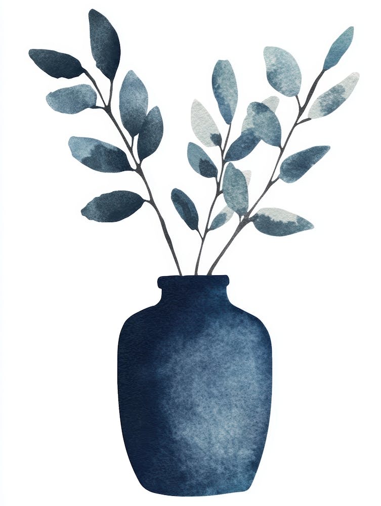 Blue Vase With Leaves 1