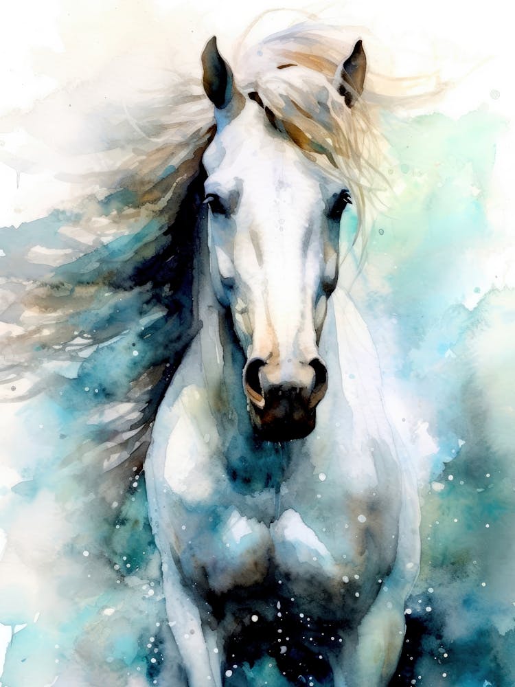 White Horse Watercolor Painting animal