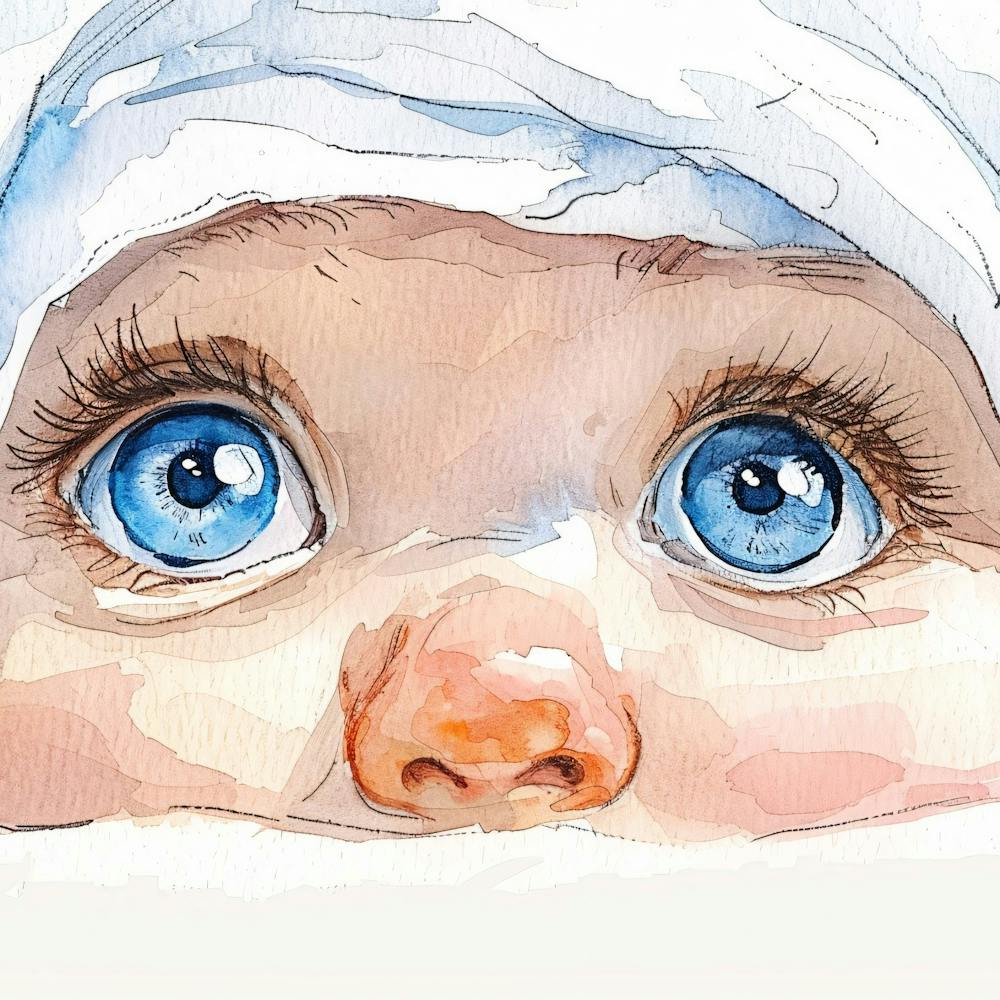 Watercolor Of A Baby With Blue Eyes